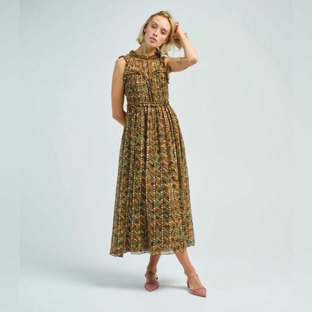 Ulla Johnson Kasia Paisley Silk-Blend Midi-Dress size 0